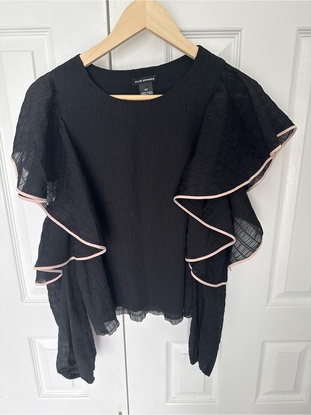 Club Monaco Black Ruffle-Detail Blouse